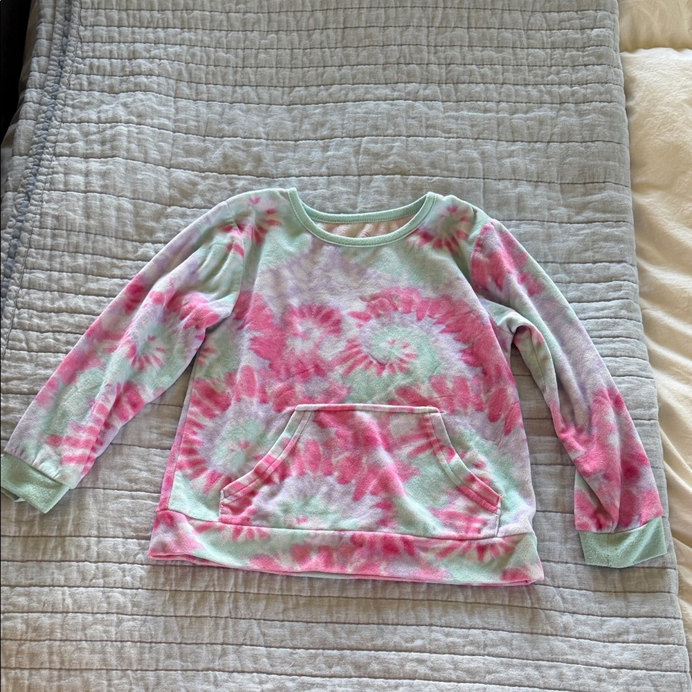 Girls Wonder Nation Tie-Dye Pullover Sweatshirt in Pink & Mint